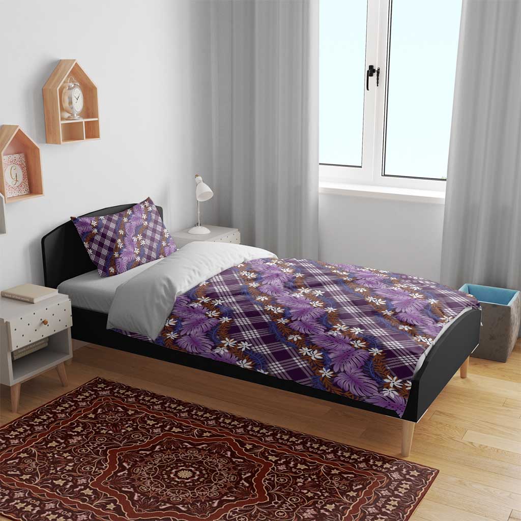 Polynesian Monstera Tiare Floral Bedding Set Lavender Tropical Plaid LT01 - Polynesian Pride