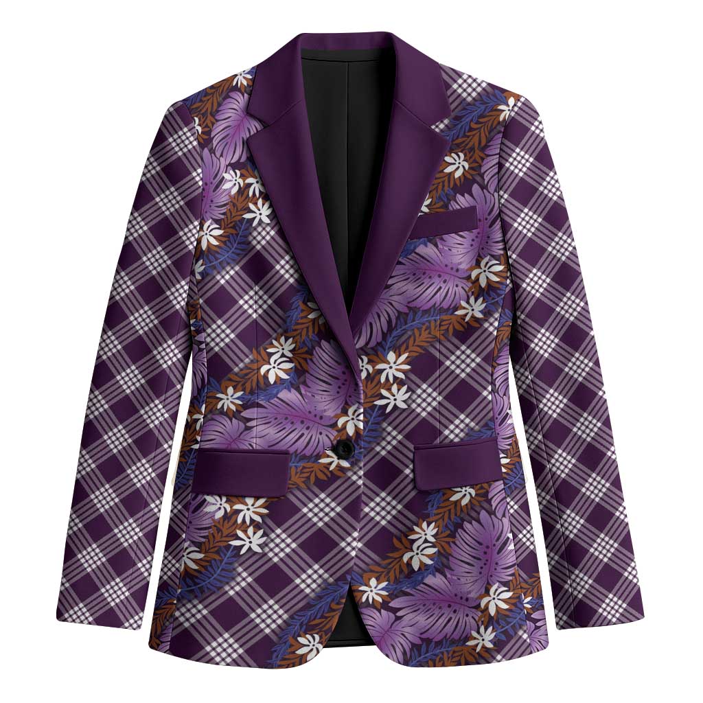Polynesian Monstera Tiare Floral Blazer Lavender Tropical Plaid LT01 Unisex Purple - Polynesian Pride