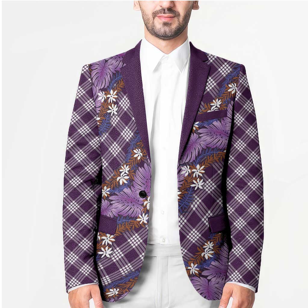 Polynesian Monstera Tiare Floral Blazer Lavender Tropical Plaid LT01 - Polynesian Pride