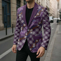 Polynesian Monstera Tiare Floral Blazer Lavender Tropical Plaid LT01 - Polynesian Pride