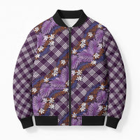 Polynesian Monstera Tiare Floral Bomber Puffer Jacket Lavender Tropical Plaid LT01 Unisex Purple - Polynesian Pride