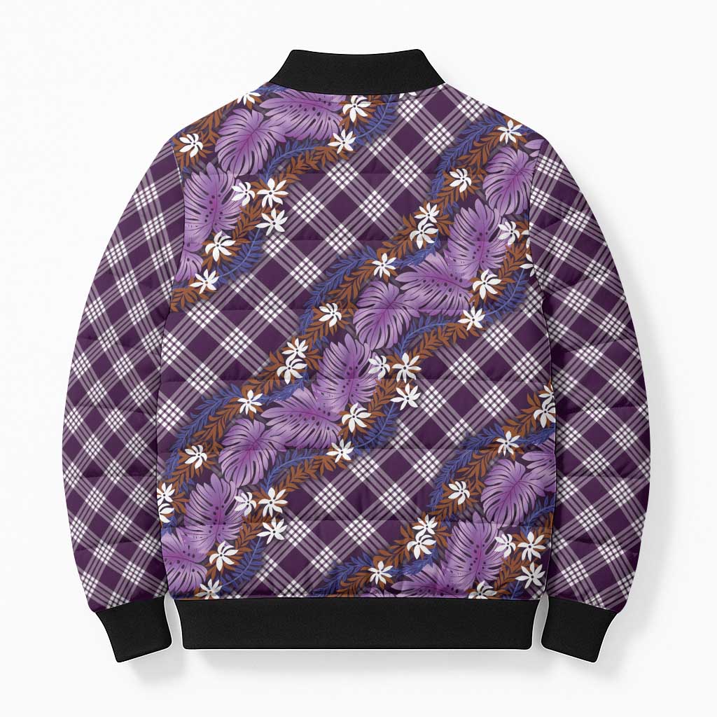 Polynesian Monstera Tiare Floral Bomber Puffer Jacket Lavender Tropical Plaid LT01 - Polynesian Pride