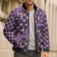 Polynesian Monstera Tiare Floral Bomber Puffer Jacket Lavender Tropical Plaid LT01 - Polynesian Pride