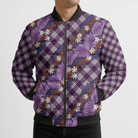 Polynesian Monstera Tiare Floral Bomber Puffer Jacket Lavender Tropical Plaid LT01 - Polynesian Pride