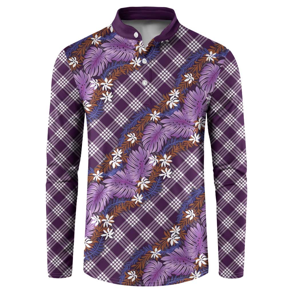 Polynesian Monstera Tiare Floral Button Sweatshirt Lavender Tropical Plaid LT01 Purple - Polynesian Pride