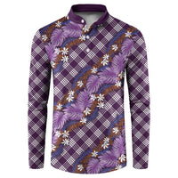 Polynesian Monstera Tiare Floral Button Sweatshirt Lavender Tropical Plaid LT01 Purple - Polynesian Pride