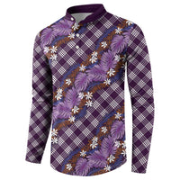 Polynesian Monstera Tiare Floral Button Sweatshirt Lavender Tropical Plaid LT01 - Polynesian Pride