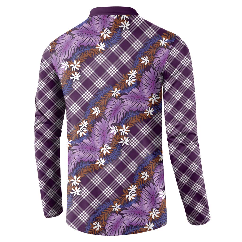 Polynesian Monstera Tiare Floral Button Sweatshirt Lavender Tropical Plaid LT01 - Polynesian Pride