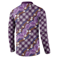 Polynesian Monstera Tiare Floral Button Sweatshirt Lavender Tropical Plaid LT01 - Polynesian Pride