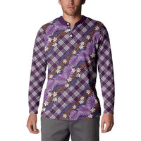 Polynesian Monstera Tiare Floral Button Sweatshirt Lavender Tropical Plaid LT01 - Polynesian Pride