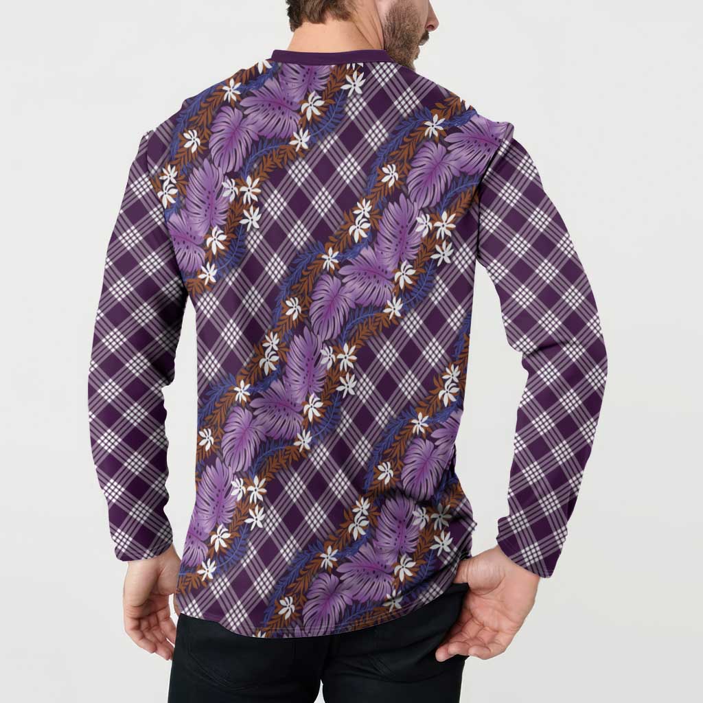 Polynesian Monstera Tiare Floral Button Sweatshirt Lavender Tropical Plaid LT01 - Polynesian Pride
