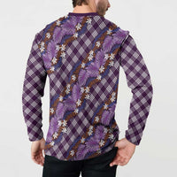 Polynesian Monstera Tiare Floral Button Sweatshirt Lavender Tropical Plaid LT01 - Polynesian Pride