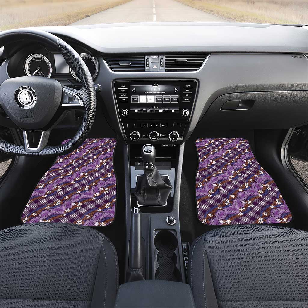 Polynesian Monstera Tiare Floral Car Mats Lavender Tropical Plaid LT01 Set 2pcs - Front Purple - Polynesian Pride