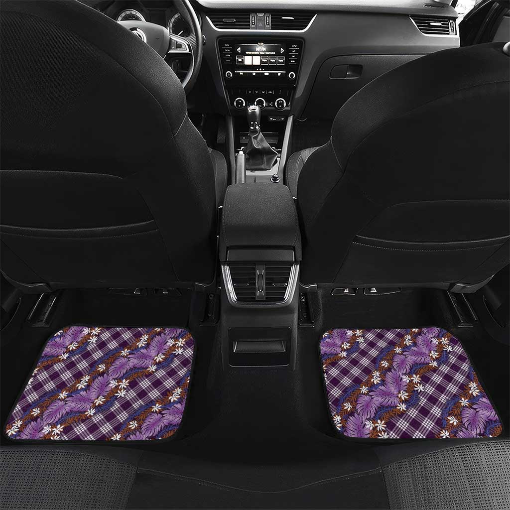 Polynesian Monstera Tiare Floral Car Mats Lavender Tropical Plaid LT01 Set 2pcs - Back Purple - Polynesian Pride