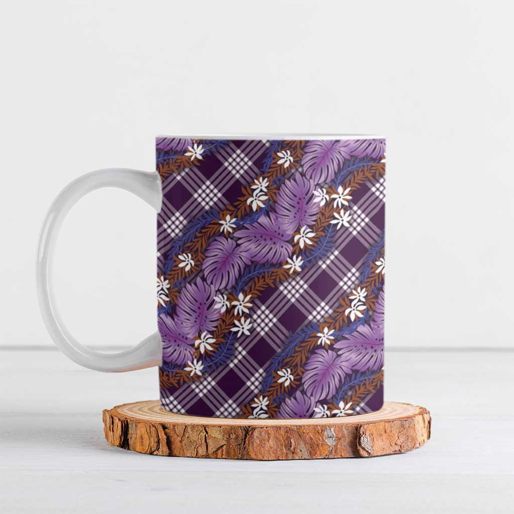 Polynesian Monstera Tiare Floral Ceramic Mug Lavender Tropical Plaid LT01 Purple - Polynesian Pride