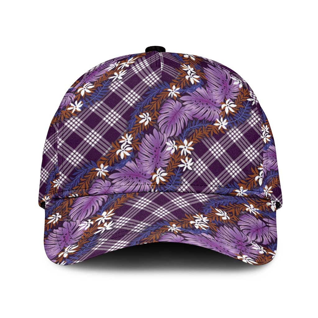 Polynesian Monstera Tiare Floral Classic Cap Lavender Tropical Plaid LT01 Universal Fit Purple - Polynesian Pride