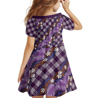 Polynesian Monstera Tiare Floral Kid Short Sleeve Dress Lavender Tropical Plaid LT01 - Polynesian Pride