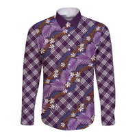 Polynesian Monstera Tiare Floral Long Sleeve Button Shirt Lavender Tropical Plaid LT01 Unisex Purple - Polynesian Pride