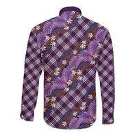Polynesian Monstera Tiare Floral Long Sleeve Button Shirt Lavender Tropical Plaid LT01 - Polynesian Pride