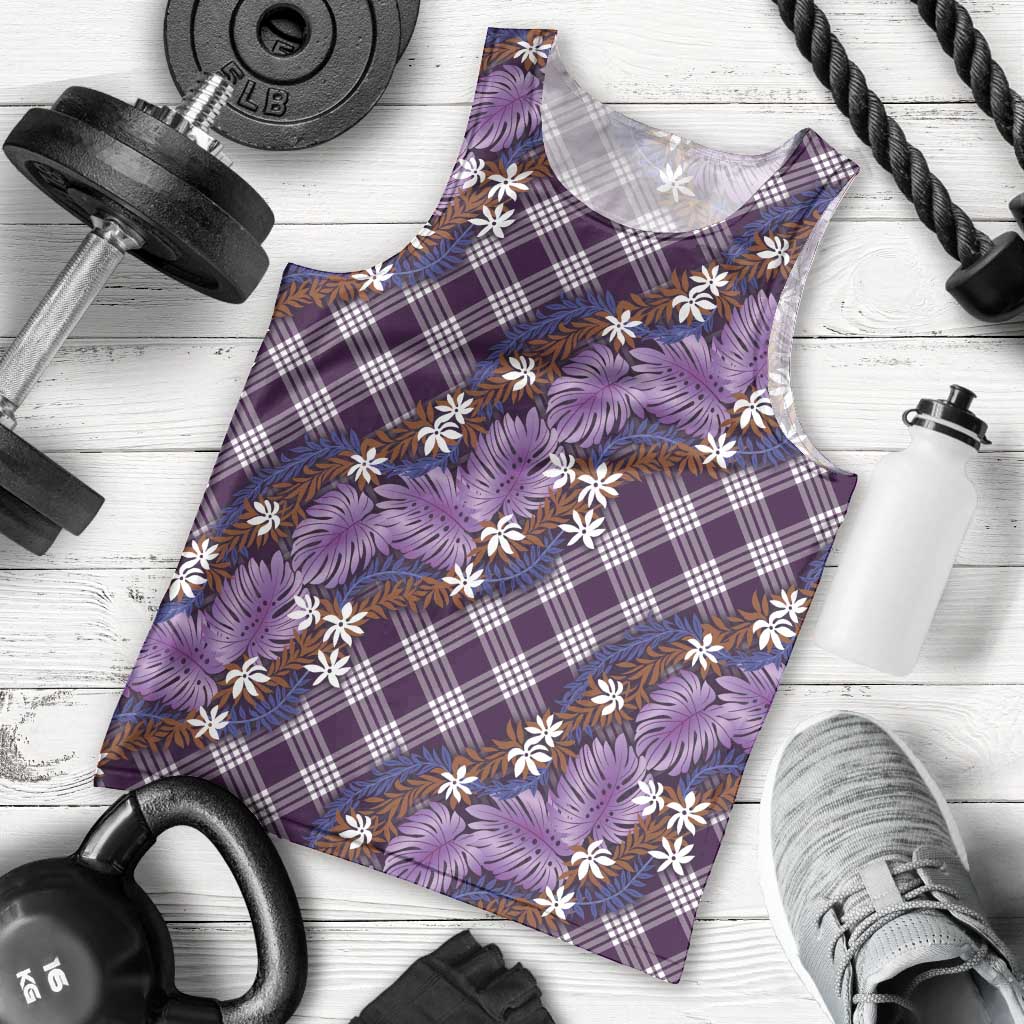 Polynesian Monstera Tiare Floral Men Tank Top Lavender Tropical Plaid LT01 - Polynesian Pride
