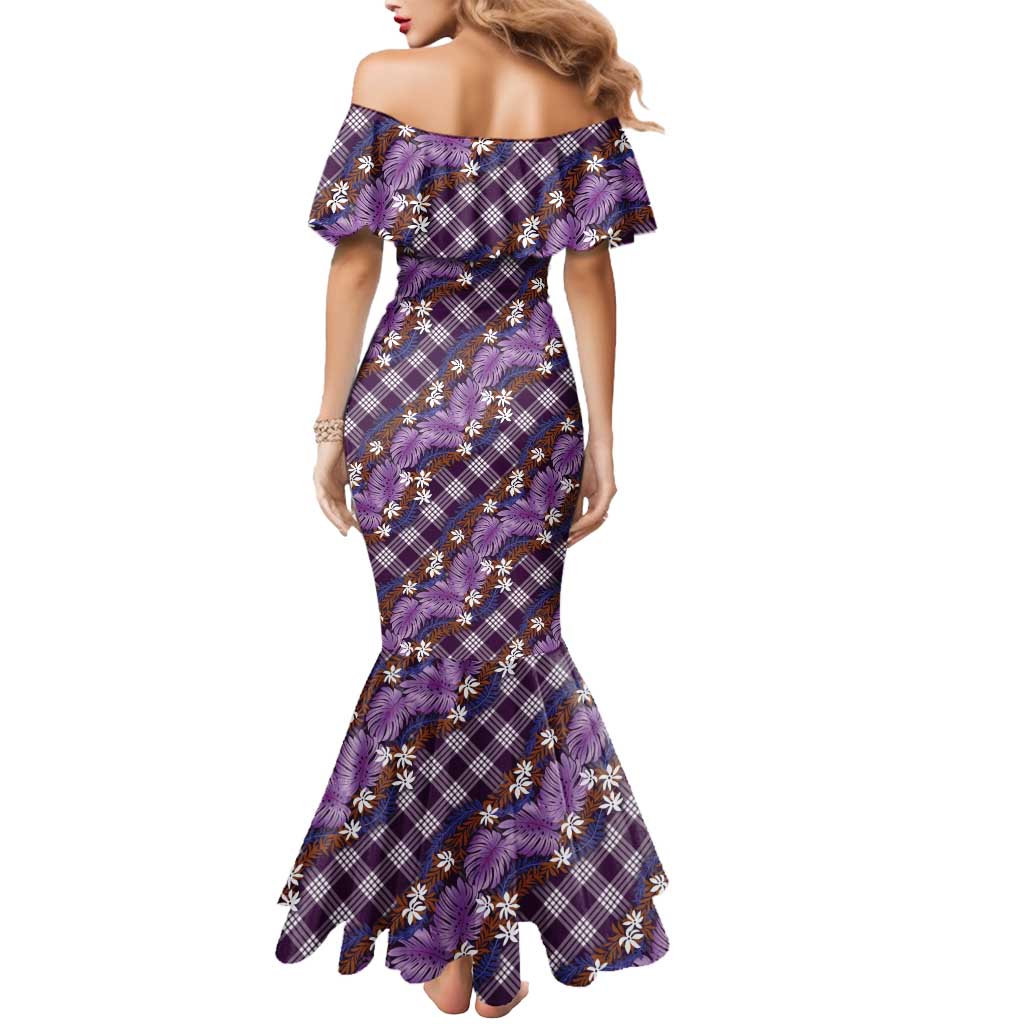 Polynesian Monstera Tiare Floral Mermaid Dress Lavender Tropical Plaid LT01 - Polynesian Pride