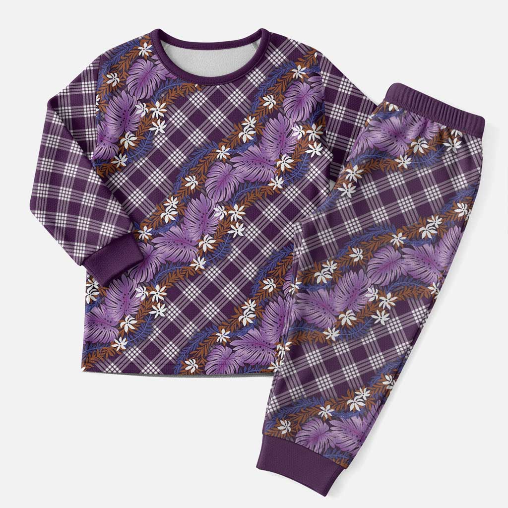Polynesian Monstera Tiare Floral Christmas Pajama Set Lavender Tropical Plaid LT01 Men Purple - Polynesian Pride