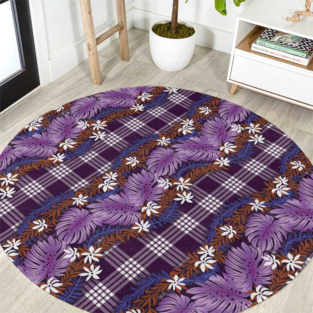Polynesian Monstera Tiare Floral Round Carpet Lavender Tropical Plaid LT01 Purple - Polynesian Pride