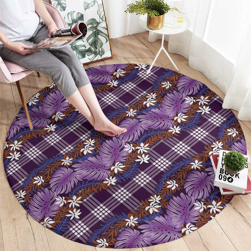 Polynesian Monstera Tiare Floral Round Carpet Lavender Tropical Plaid LT01 - Polynesian Pride
