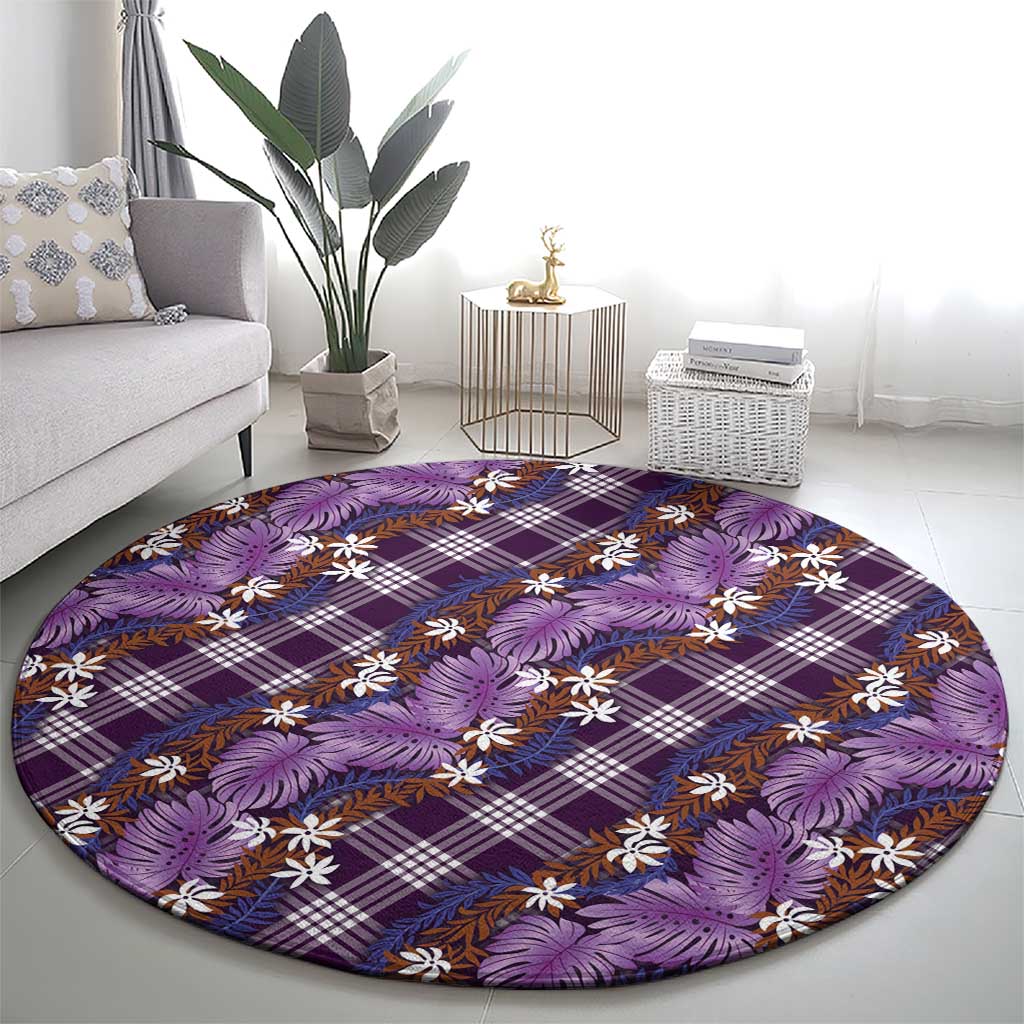 Polynesian Monstera Tiare Floral Round Carpet Lavender Tropical Plaid LT01 - Polynesian Pride