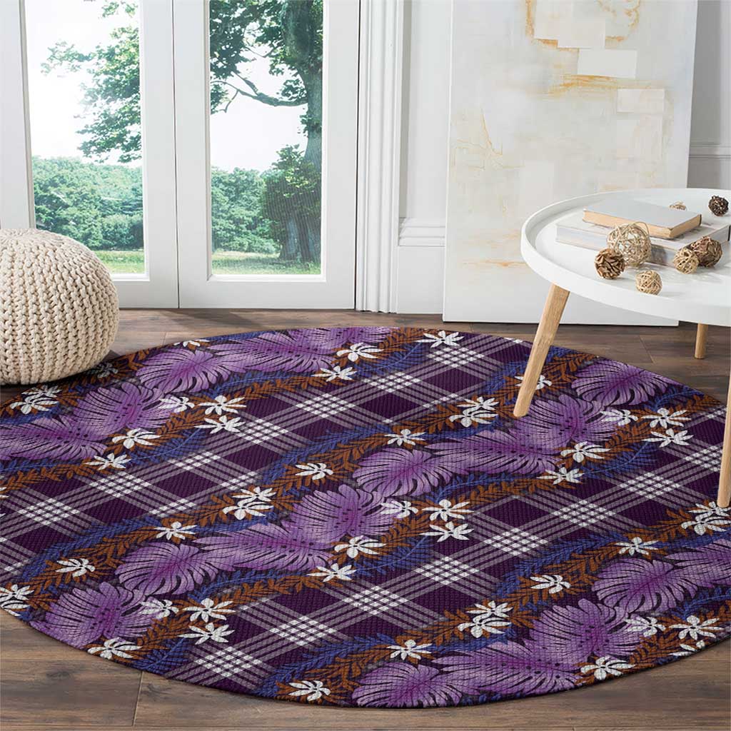 Polynesian Monstera Tiare Floral Round Carpet Lavender Tropical Plaid LT01 - Polynesian Pride