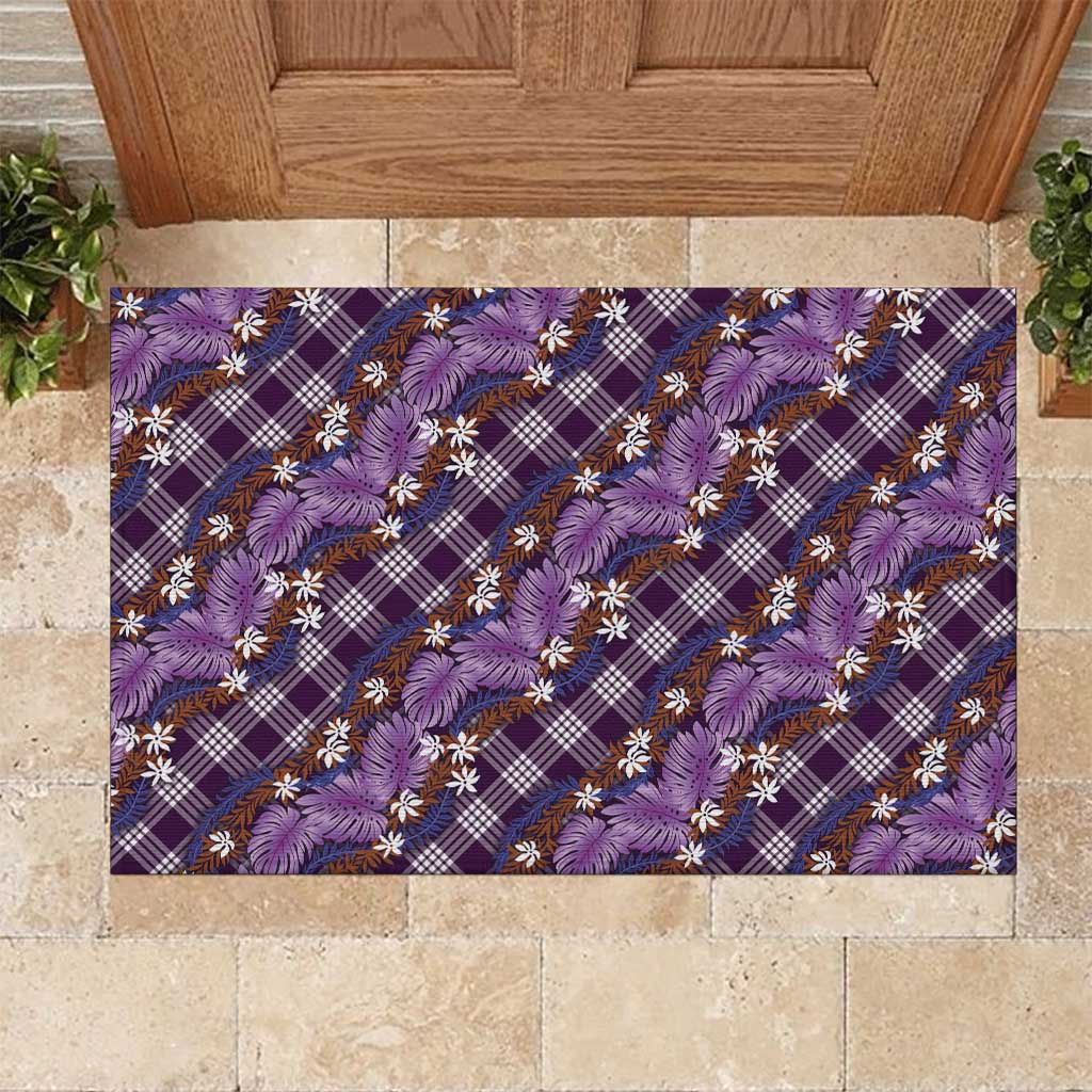 Polynesian Monstera Tiare Floral Rubber Doormat Lavender Tropical Plaid LT01 Purple - Polynesian Pride