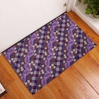 Polynesian Monstera Tiare Floral Rubber Doormat Lavender Tropical Plaid LT01 - Polynesian Pride