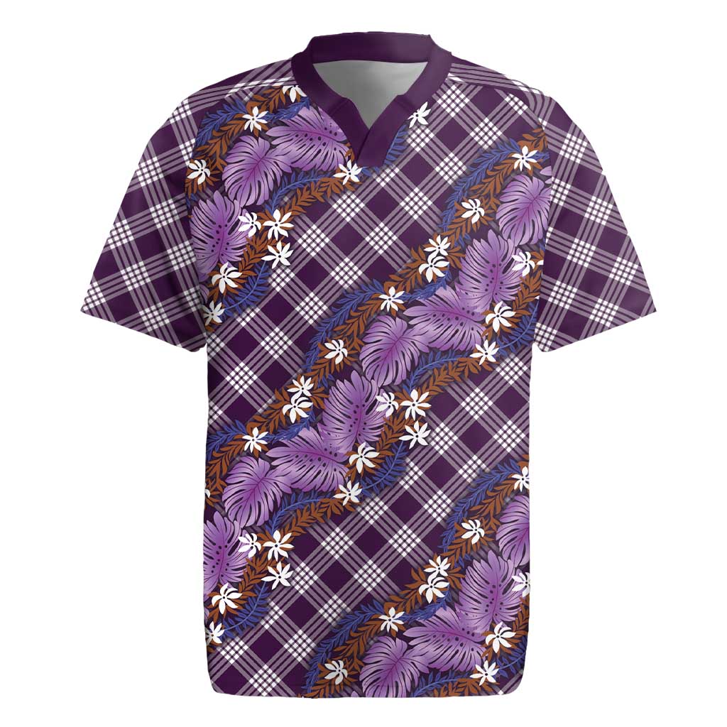 Polynesian Monstera Tiare Floral Rugby Jersey Lavender Tropical Plaid LT01 Purple - Polynesian Pride