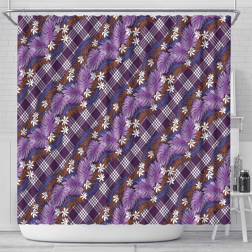 Polynesian Monstera Tiare Floral Shower Curtain Lavender Tropical Plaid LT01 - Polynesian Pride