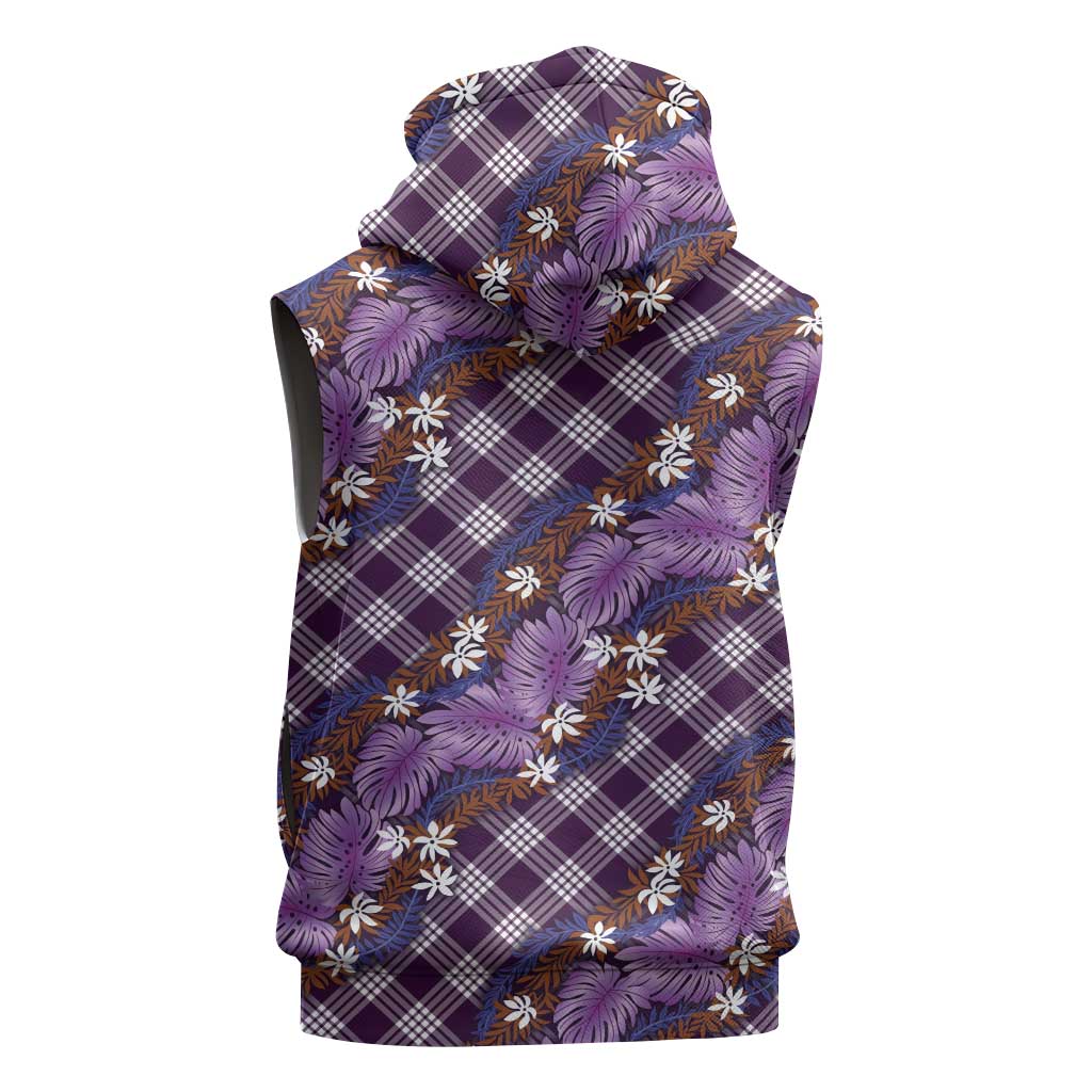 Polynesian Monstera Tiare Floral Sleeveless Zip Hoodie Lavender Tropical Plaid LT01 - Polynesian Pride