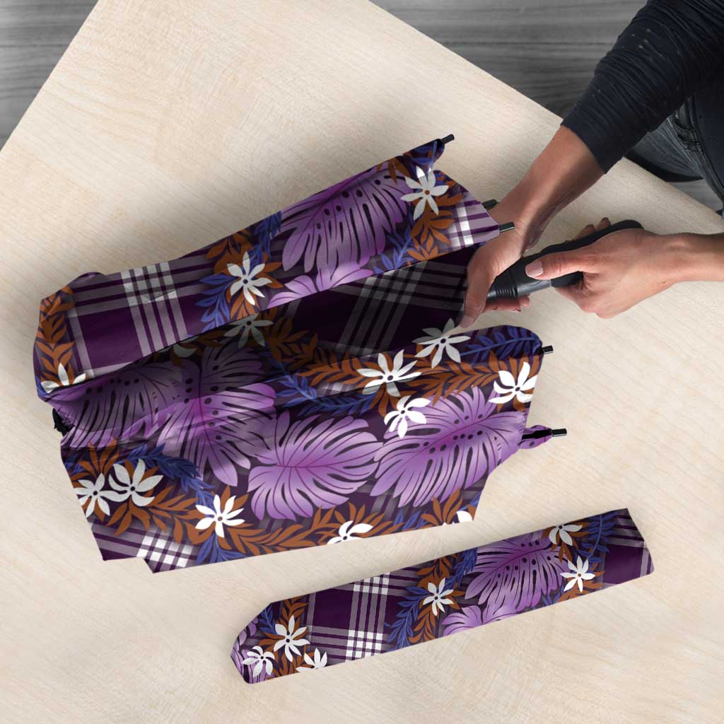 Polynesian Monstera Tiare Floral Umbrella Lavender Tropical Plaid LT01 - Polynesian Pride