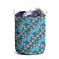 Polynesian Monstera Tiare Floral Laundry Basket Dark Teal Tropical Plaid LT01 - Polynesian Pride