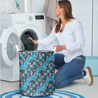 Polynesian Monstera Tiare Floral Laundry Basket Dark Teal Tropical Plaid LT01 - Polynesian Pride