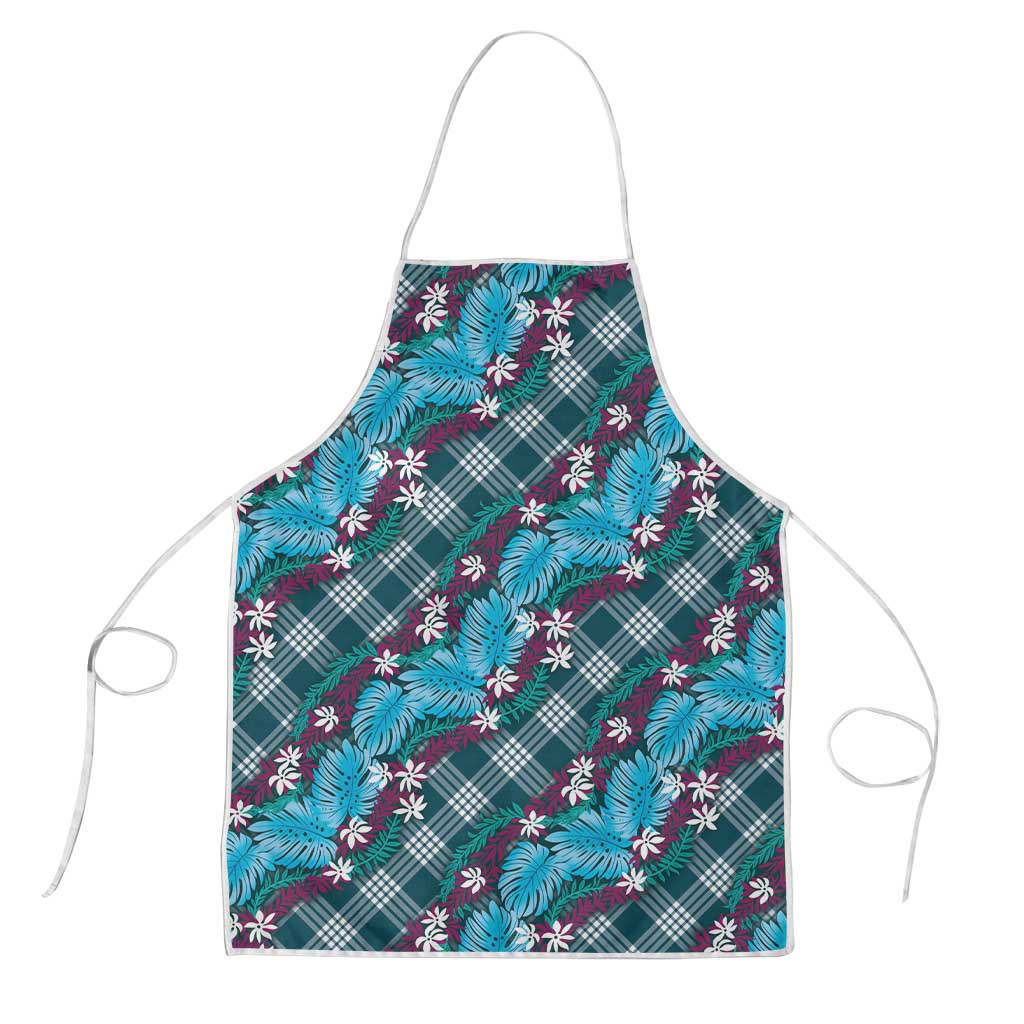 Polynesian Monstera Tiare Floral Apron Dark Teal Tropical Plaid LT01 Teal - Polynesian Pride