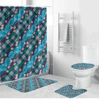 Polynesian Monstera Tiare Floral Bathroom Set Dark Teal Tropical Plaid LT01 Bathroom Set (4 pcs) Teal - Polynesian Pride