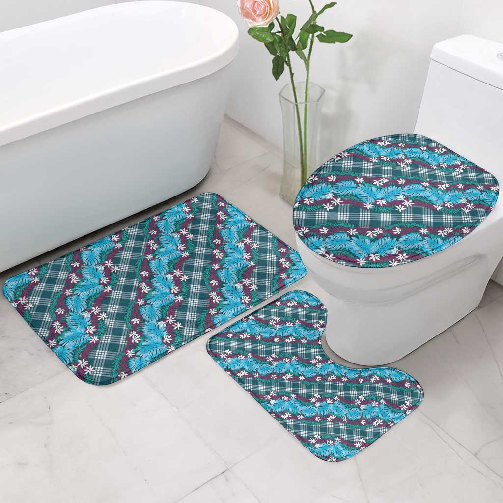 Polynesian Monstera Tiare Floral Bathroom Set Dark Teal Tropical Plaid LT01 - Polynesian Pride