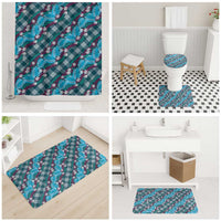 Polynesian Monstera Tiare Floral Bathroom Set Dark Teal Tropical Plaid LT01 - Polynesian Pride