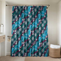 Polynesian Monstera Tiare Floral Bathroom Set Dark Teal Tropical Plaid LT01 Shower Curtain Only Teal - Polynesian Pride