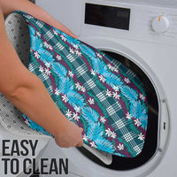 Polynesian Monstera Tiare Floral Bathroom Set Dark Teal Tropical Plaid LT01 - Polynesian Pride