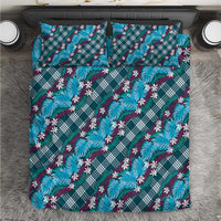 Polynesian Monstera Tiare Floral Bedding Set Dark Teal Tropical Plaid LT01 Teal - Polynesian Pride
