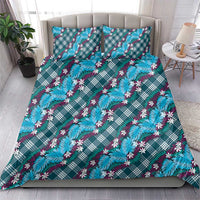 Polynesian Monstera Tiare Floral Bedding Set Dark Teal Tropical Plaid LT01 - Polynesian Pride