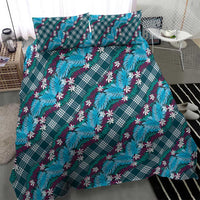 Polynesian Monstera Tiare Floral Bedding Set Dark Teal Tropical Plaid LT01 - Polynesian Pride