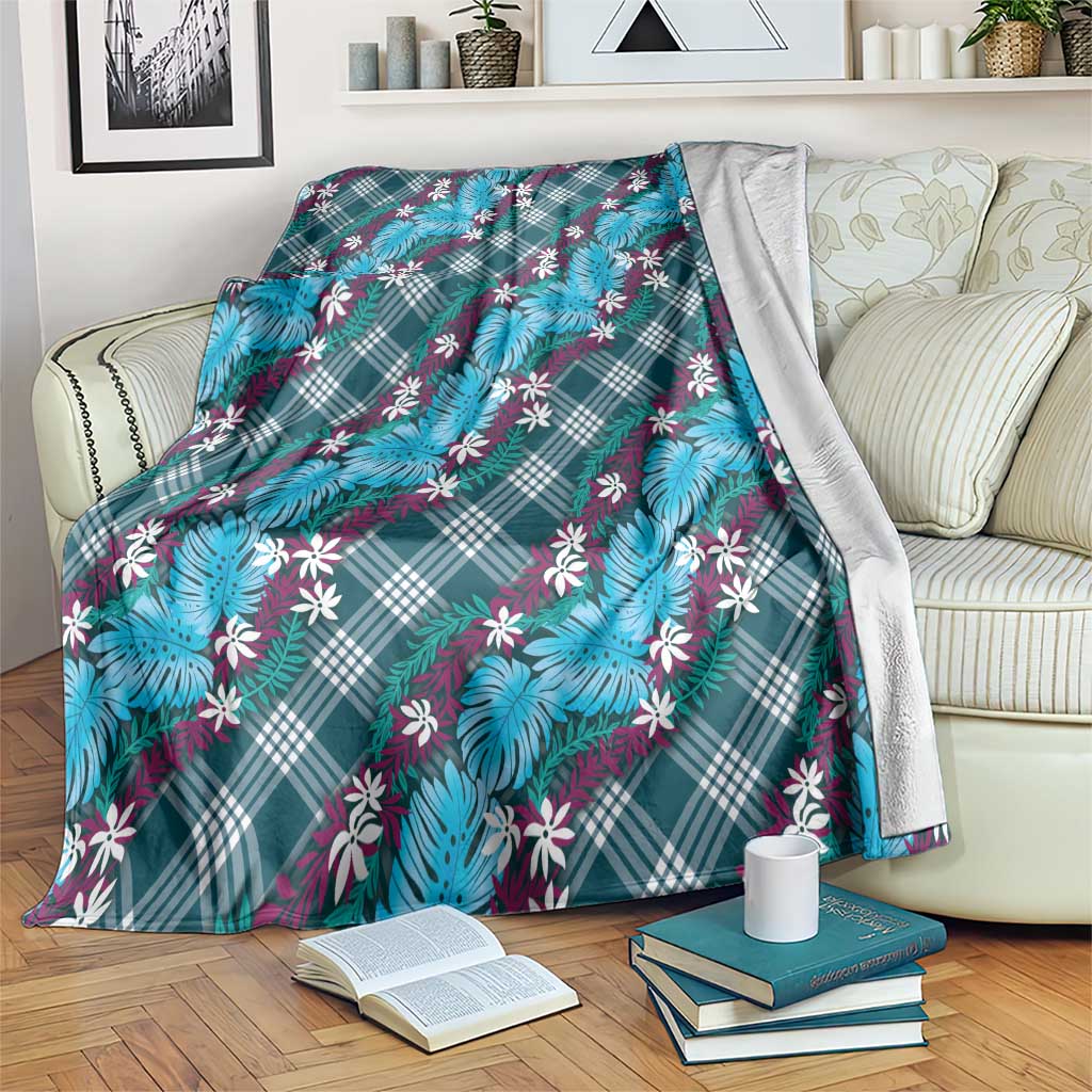 Polynesian Monstera Tiare Floral Blanket Dark Teal Tropical Plaid LT01 Teal - Polynesian Pride