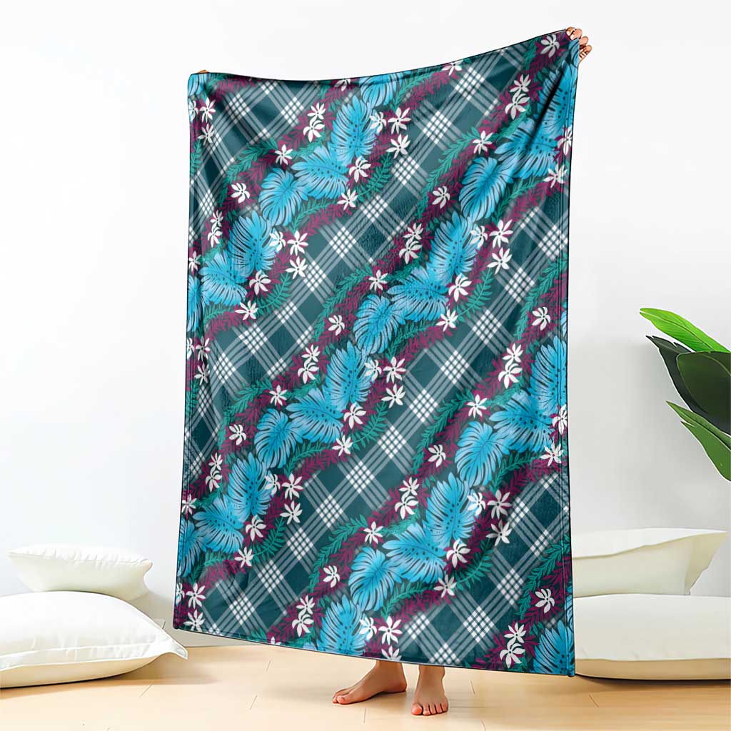 Polynesian Monstera Tiare Floral Blanket Dark Teal Tropical Plaid LT01 - Polynesian Pride