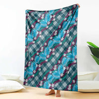 Polynesian Monstera Tiare Floral Blanket Dark Teal Tropical Plaid LT01 - Polynesian Pride